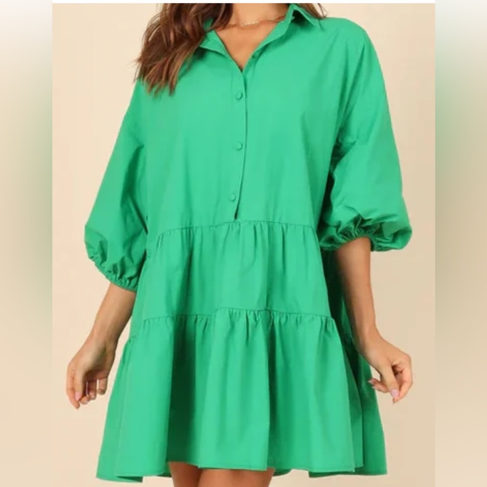 Petal & Pup Ryley Tiered Mini Dress XL Green Babydoll Cotton